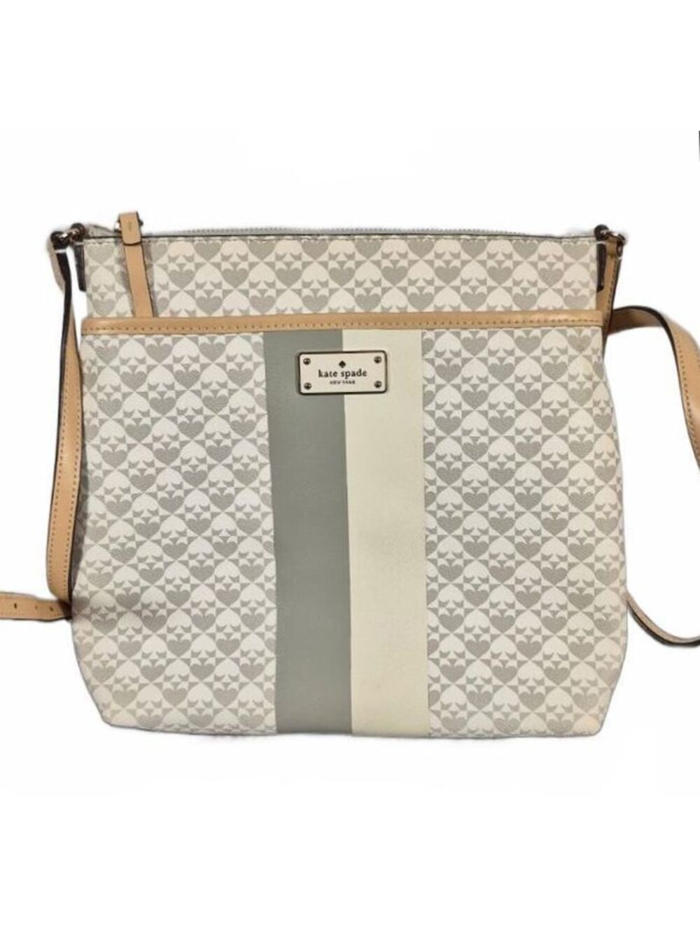 Kate Spade New York Monogram Crossbody Bag Gray White Tan